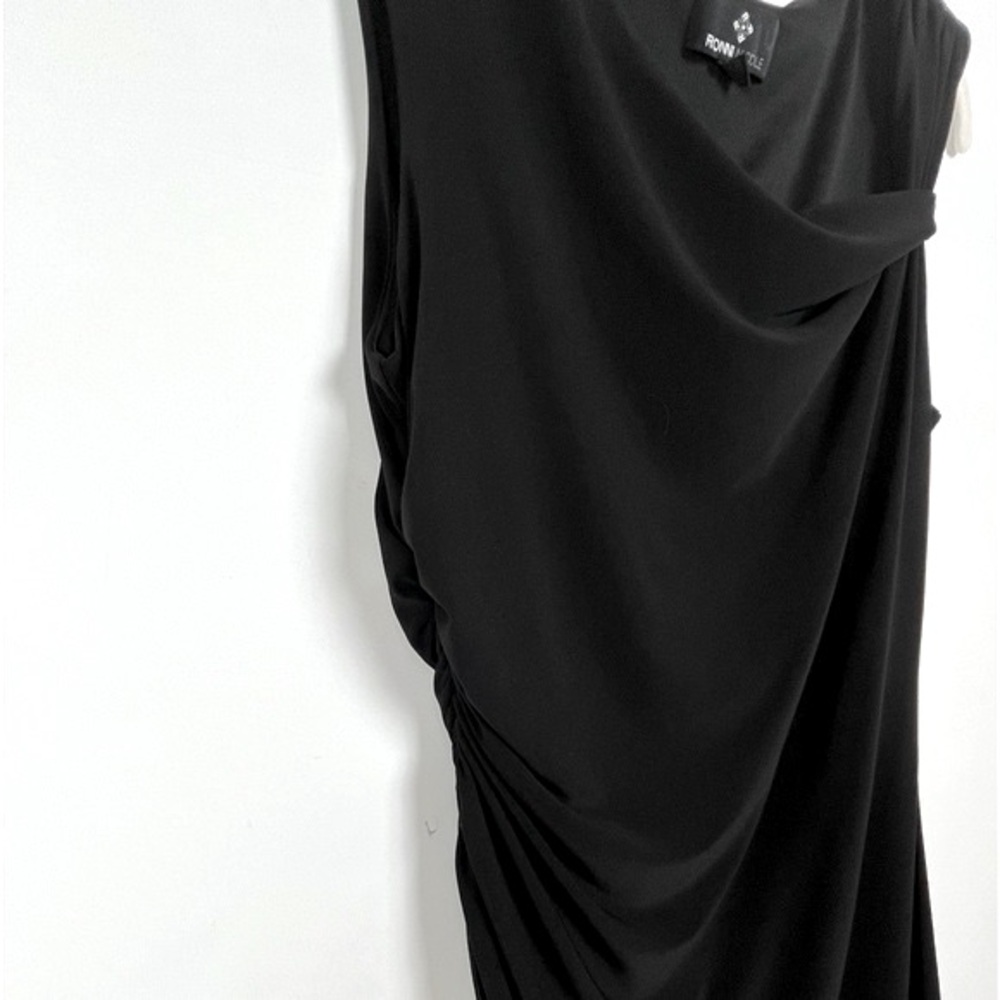 Ronni Nicole Dress Size 12 Black Ruched Asymmetric Stretch Knit Mini Lined - Picture 4 of 9